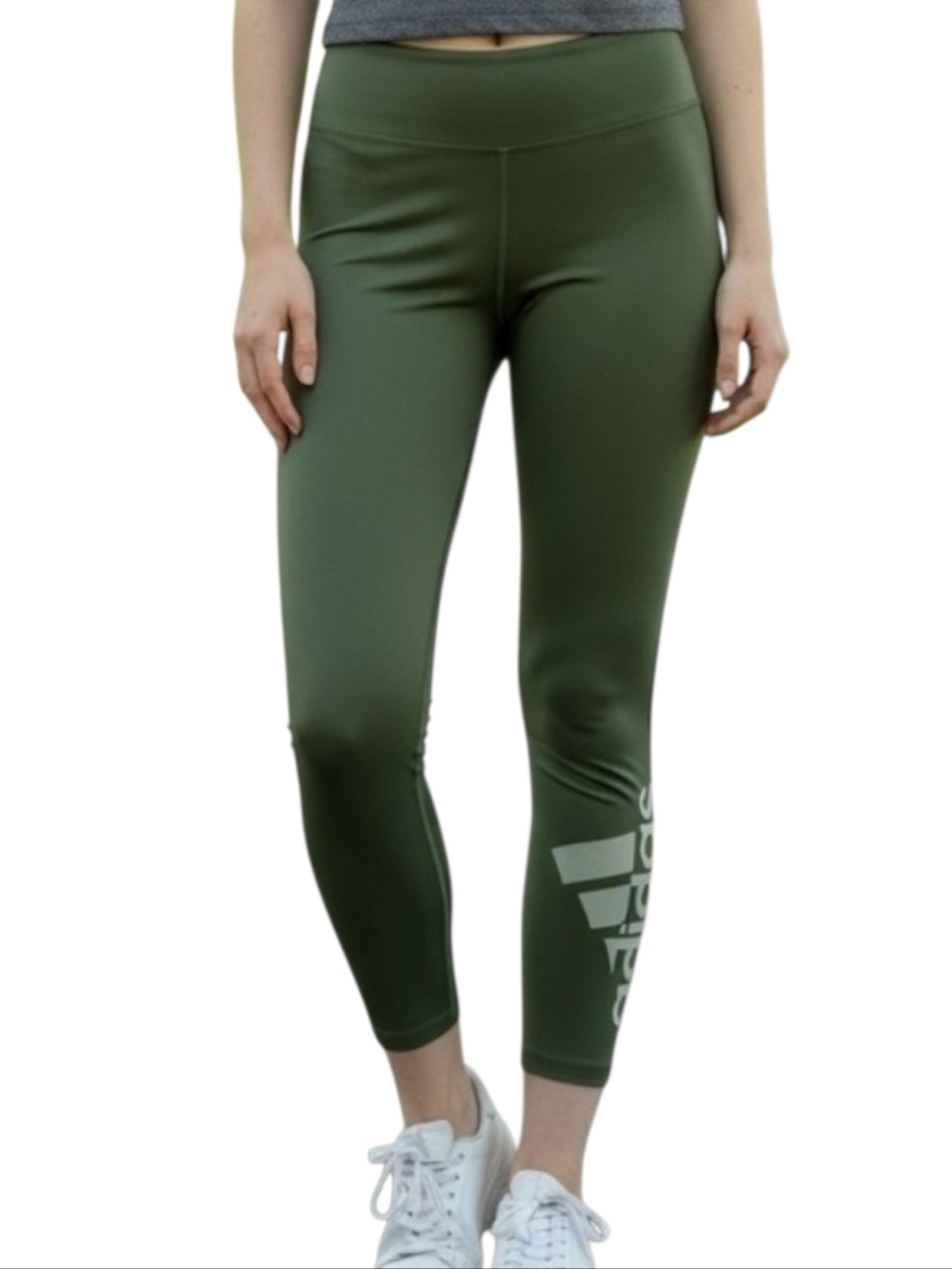 adidas Olive Green Cropped  Leggings with Side Logo